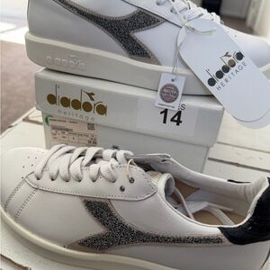 Diadora Heritage White and Silver Sneakers